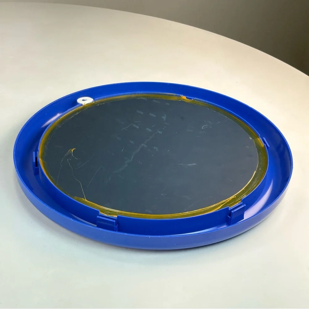 Vintage 12.25” Circle Blue Plastic Wall Mirror Space Age 80s 90s Post Modern
